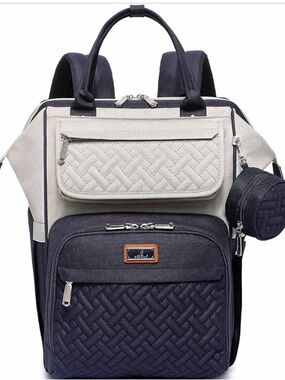 Babblerooo Quilted Two-Tone Backpack Diaper Bag - Navy and gray